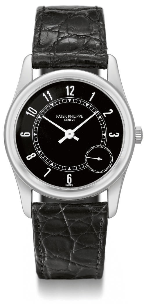 Patek Philippe. A fine 18K white gold limited series self-winding water-resistant wristwatch with black dial and eccentric subsidiary seconds