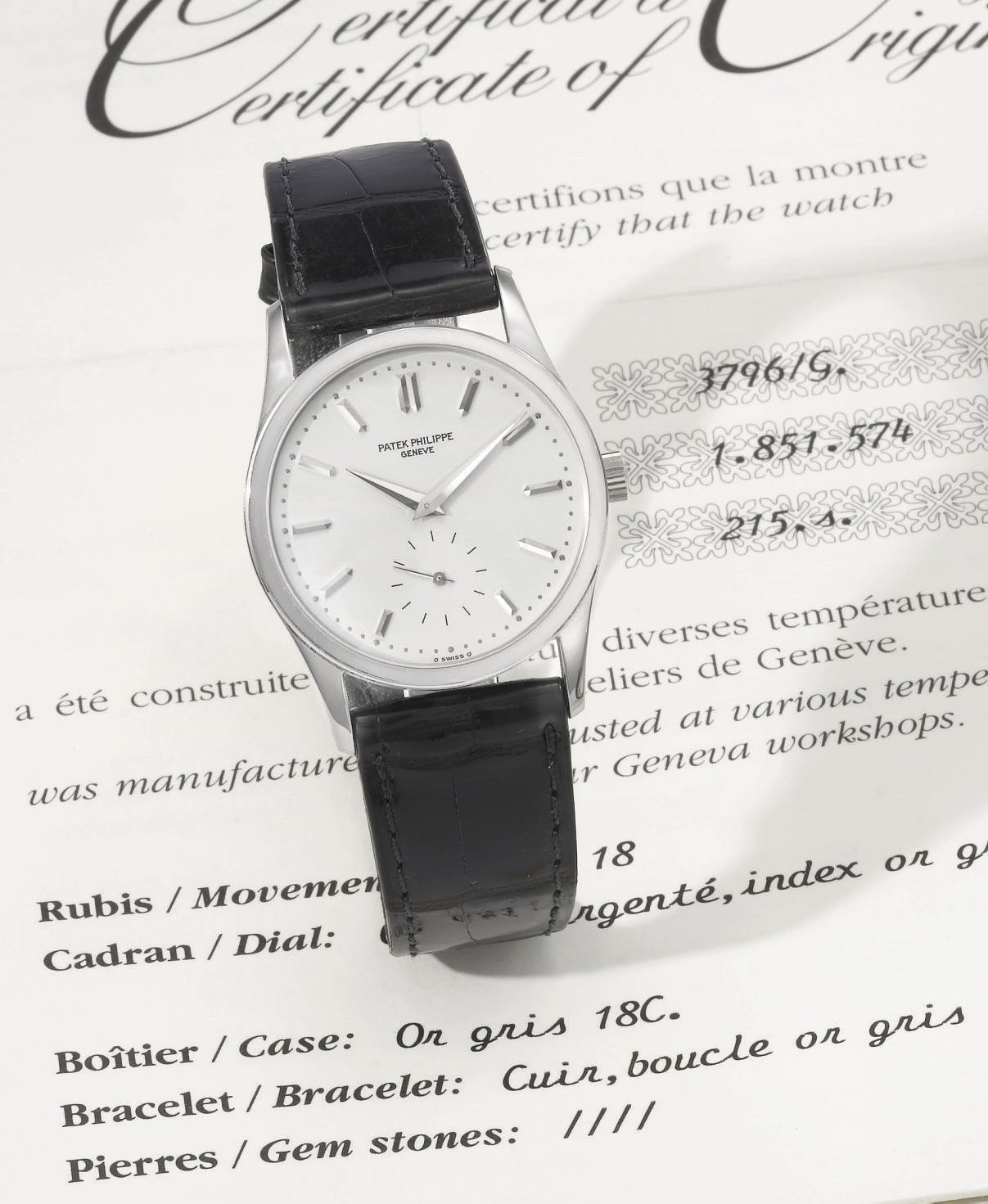 Patek Philippe. A fine 18K white gold wristwatch