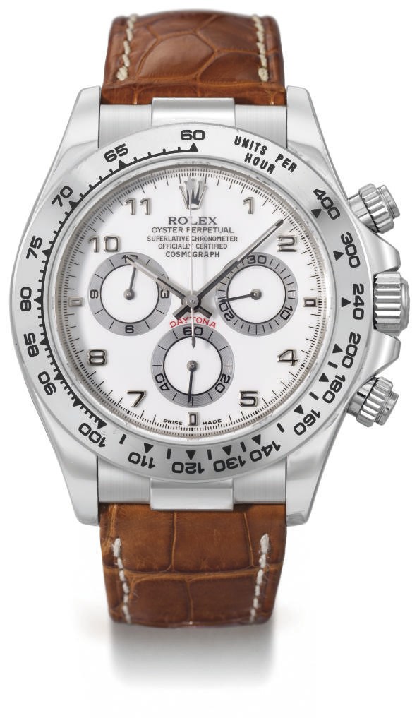 Rolex. An 18K white gold self-winding water-resistant chronograph wristwatch