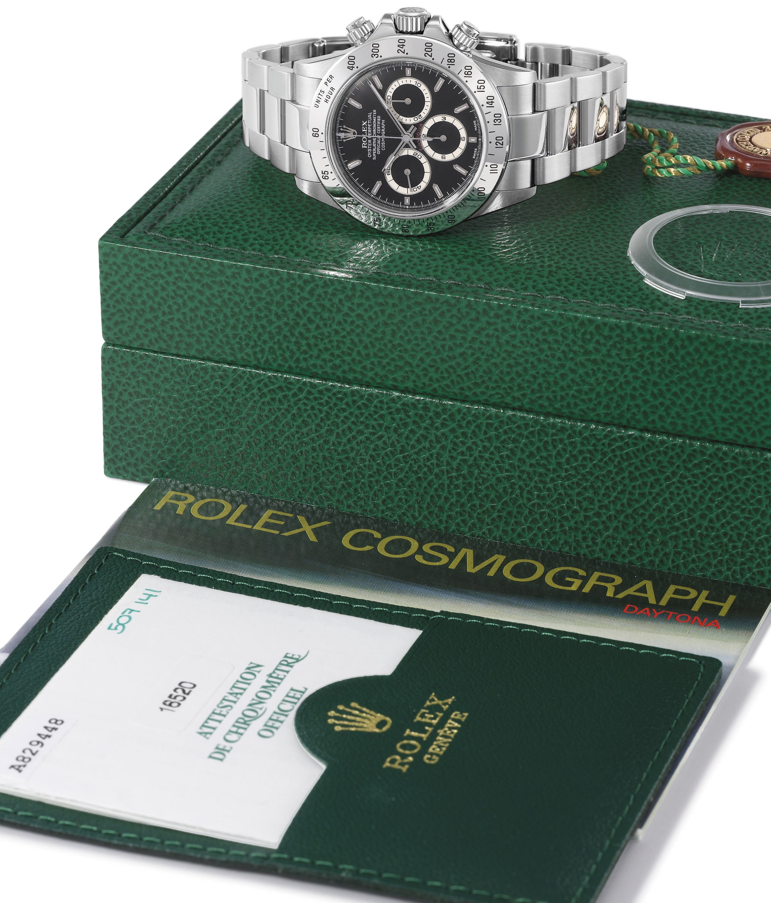 Rolex. A stainless steel self-winding water-resistant chronograph wristwatch with bracelet, guarantee and box