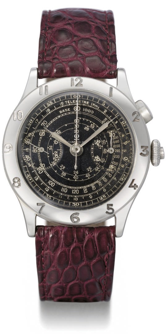 Omega. A fine and very rare stainless steel pilot's chronograph wristwatch with black dial