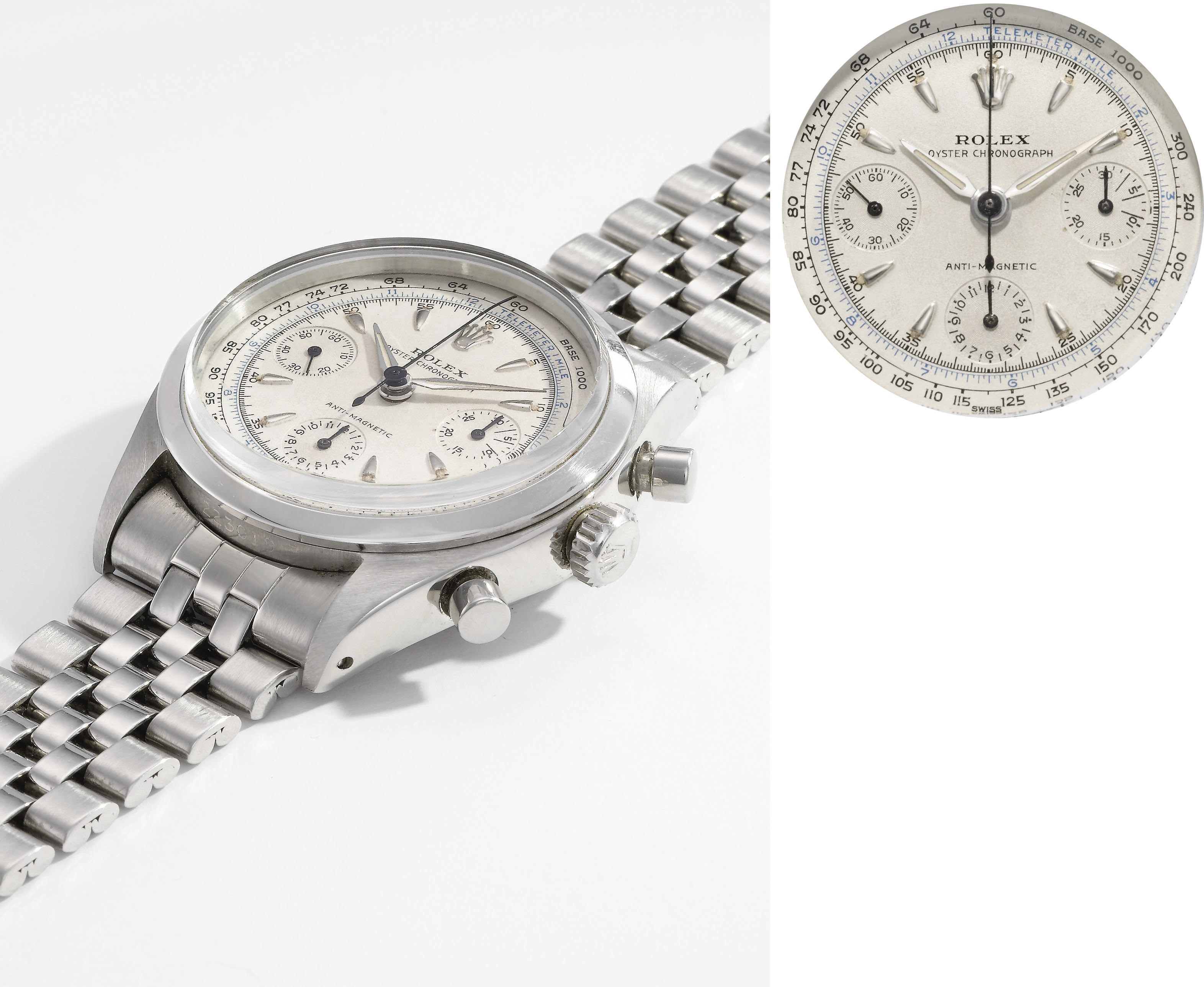 Rolex. A fine and rare stainless steel water-resistant chronograph wristwatch with bracelet