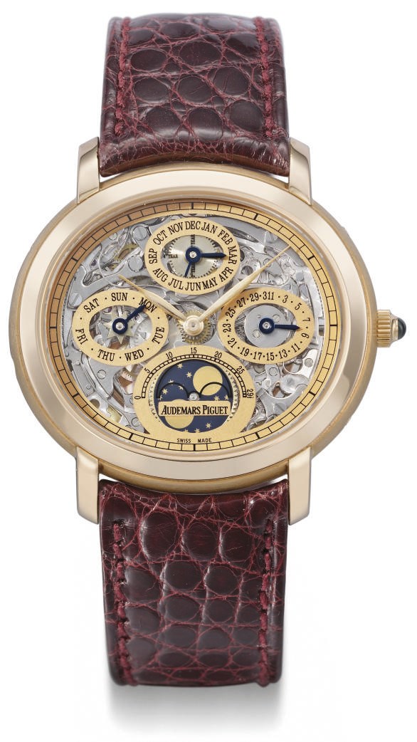 Audemars Piguet. A fine 18K pink gold limited edition oval self-winding skeletonized perpetual calendar wristwatch with phases of the moon