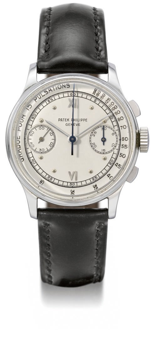 Patek Philippe. A very fine and rare stainless steel chronograph wristwatch with pulsation scale