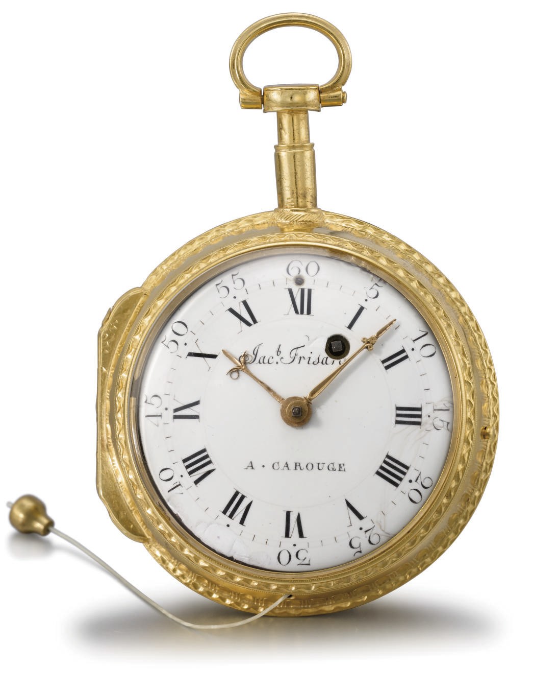 Jacob Frisard. An unusual gilt metal openface quarter hour striking coach watch