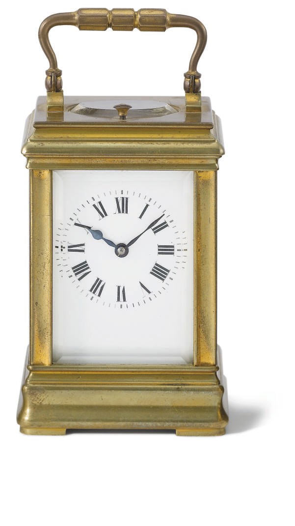Henry Capt. A small gilt metal hour and half hour striking and repeating desk clock