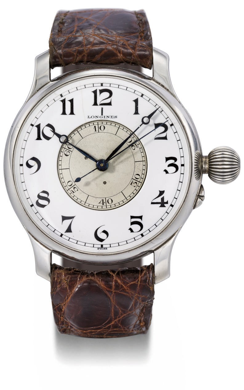 Longines. A fine and rare oversized silver pilot's wristwatch with sweep centre seconds and Weems second setting system