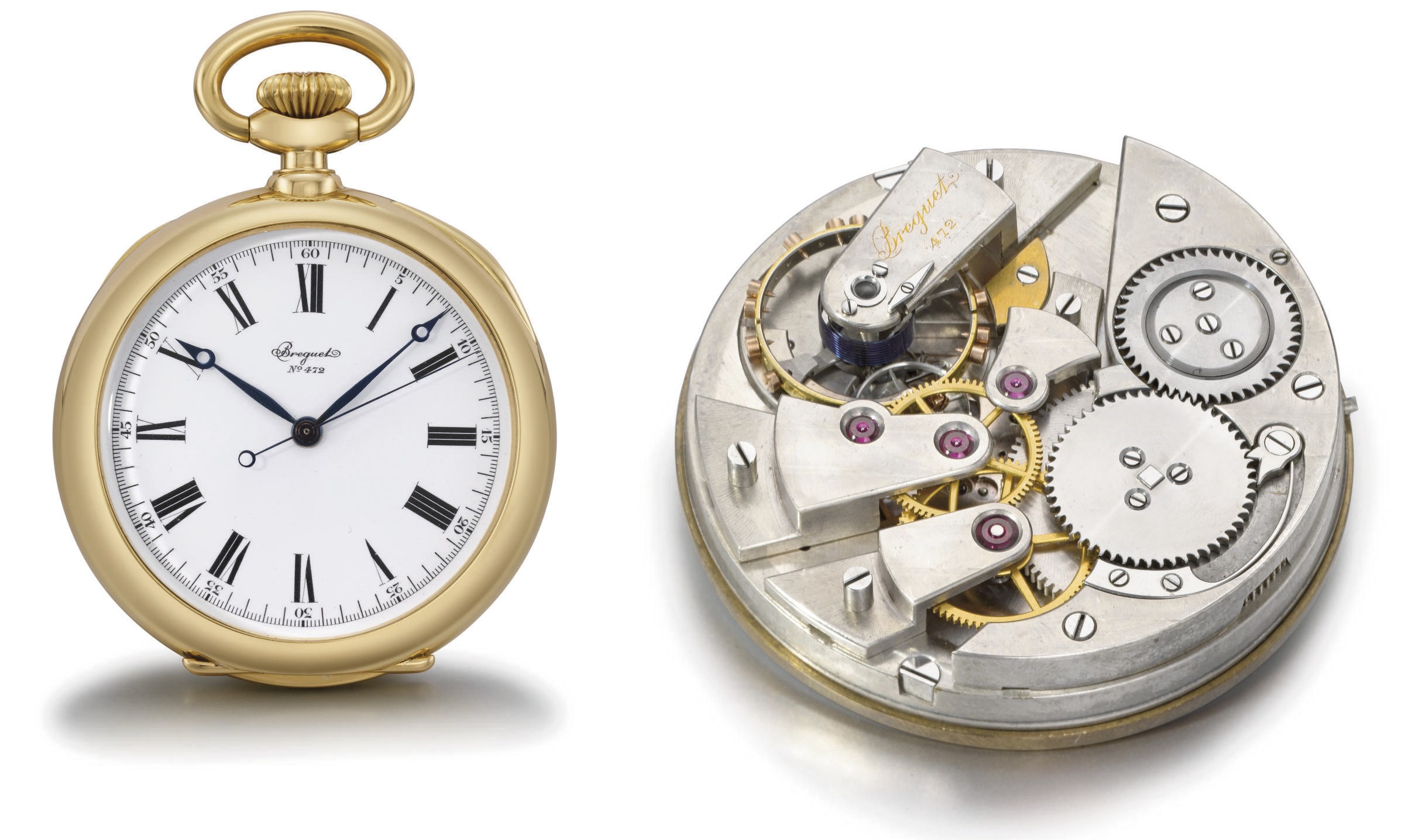 Breguet. An extremely fine and rare 18K gold hunter case keyless pocket chronometer with sweep centre seconds, detent escapement and guillaume balance