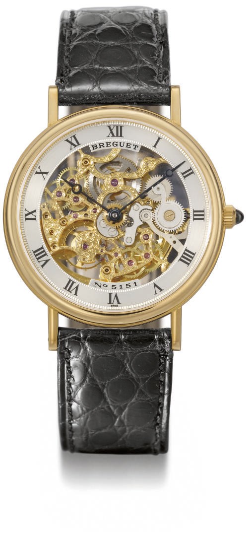 Breguet. A fine and slim 18K gold skeletonized wristwatch