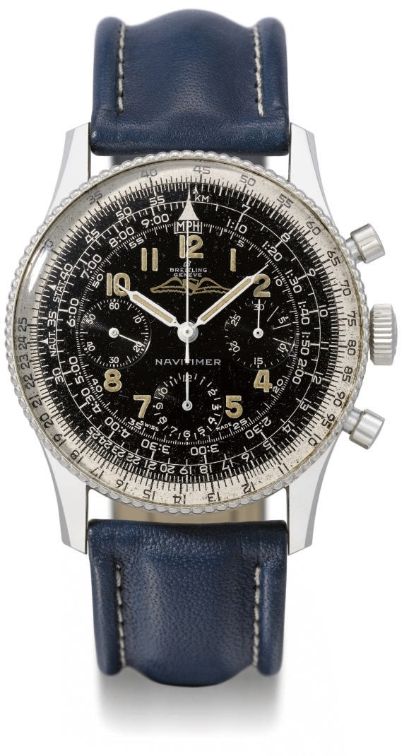 Breitling. A large stainless steel pilot's chronograph wristwatch with black dial and "beads of rice" bezel