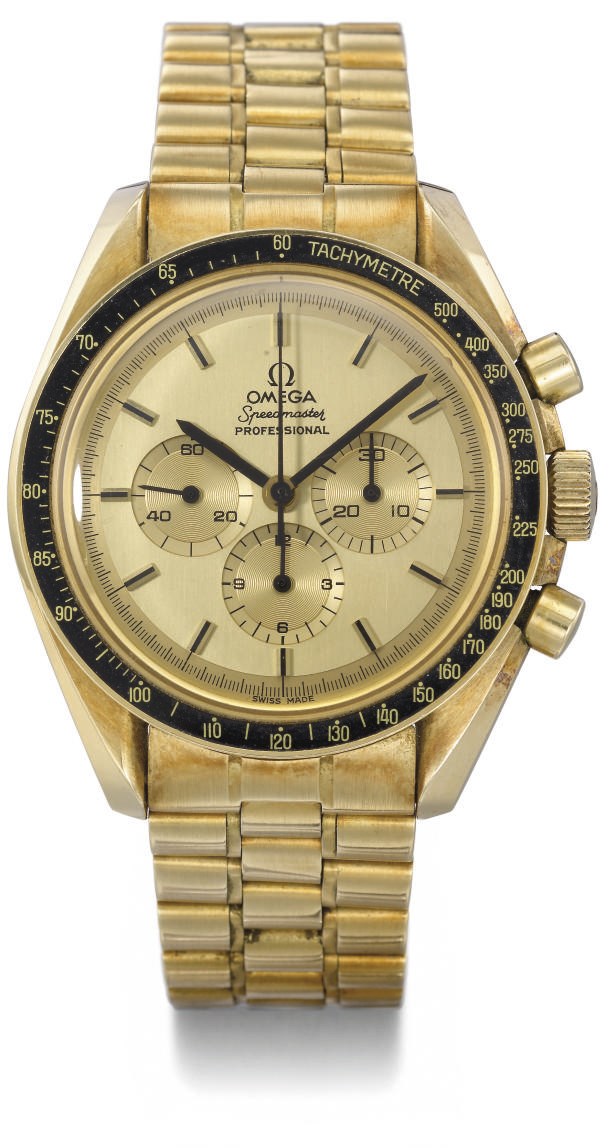 Omega. A fine and rare 18K gold special numbered series water-resistant chronograph wristwatch with bracelet