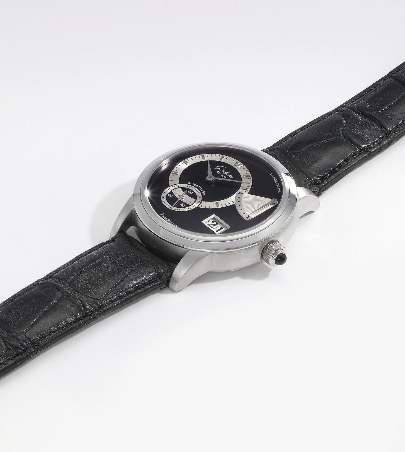 Glashütte Original. A fine platinum limited edition water-resistant wristwatch with oversized date and power reserve