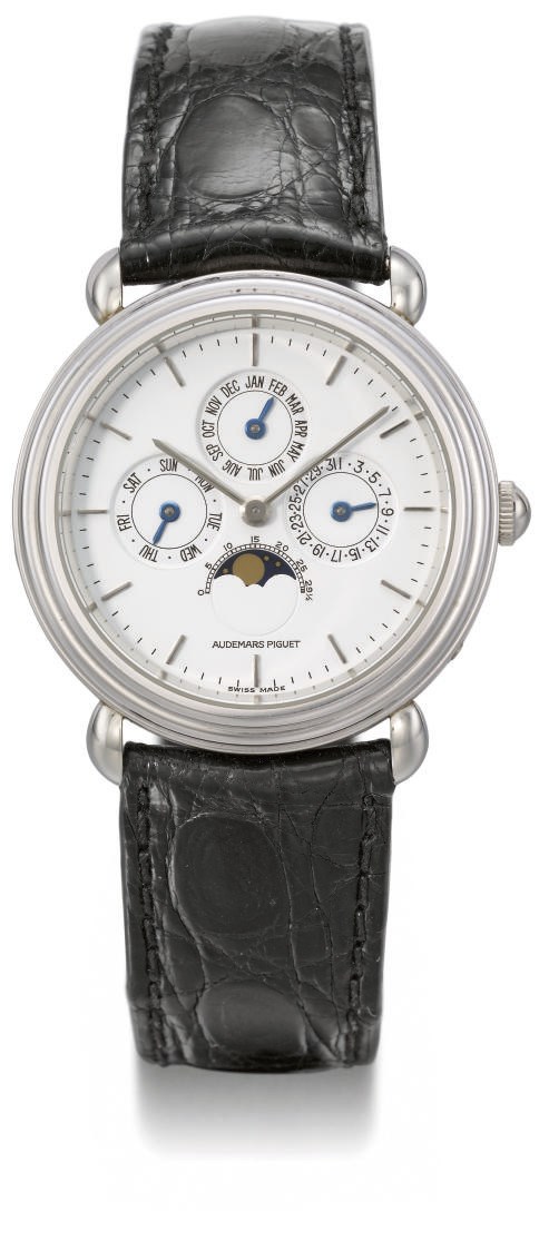 Audemars Piguet. A fine platinum limited edition perpetual calendar wristwatch with phases of the moon, original certificates and box