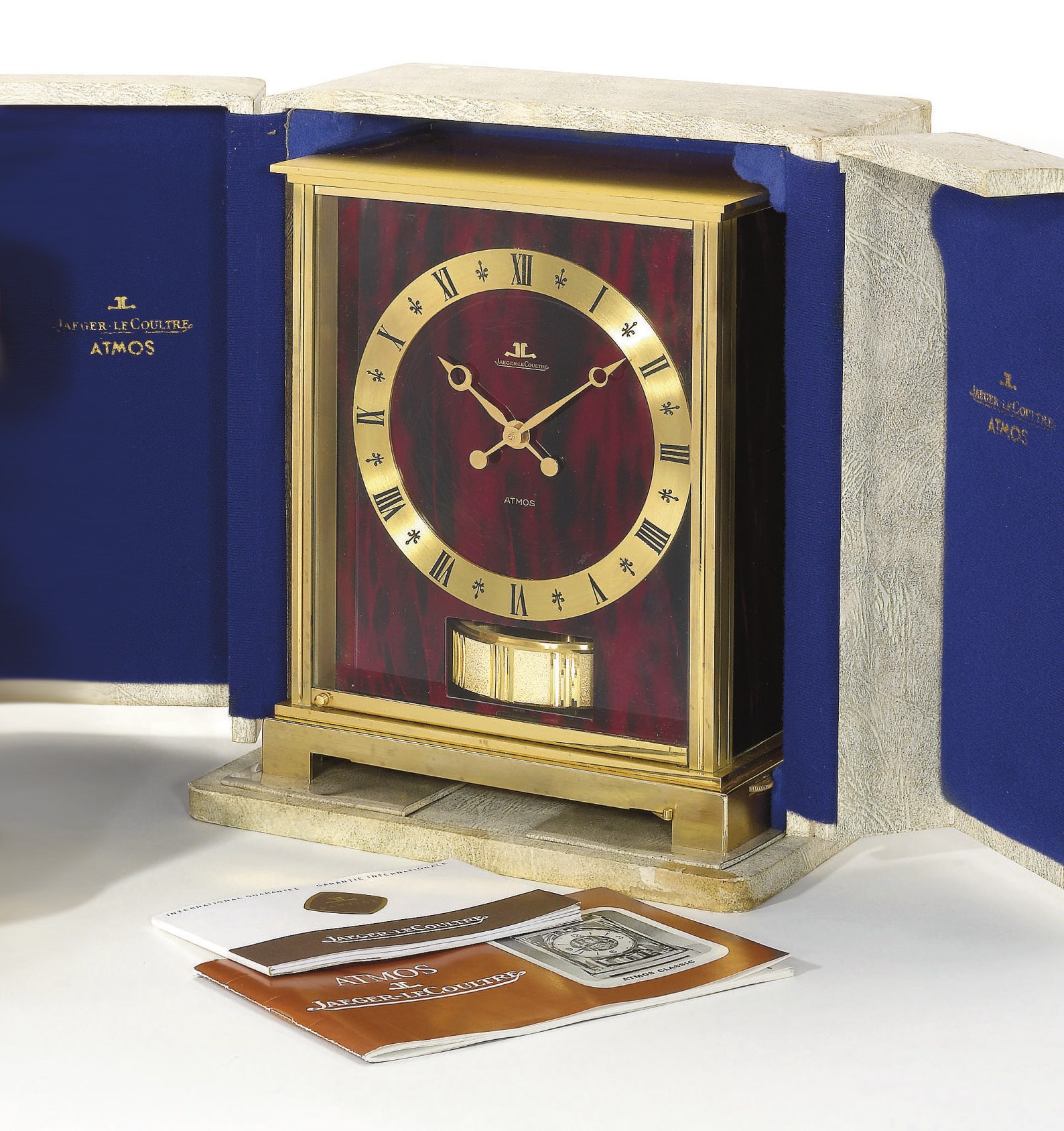 Jaeger-LeCoultre. An unusual gilt brass Atmos clock with certificate, instruction manual and box