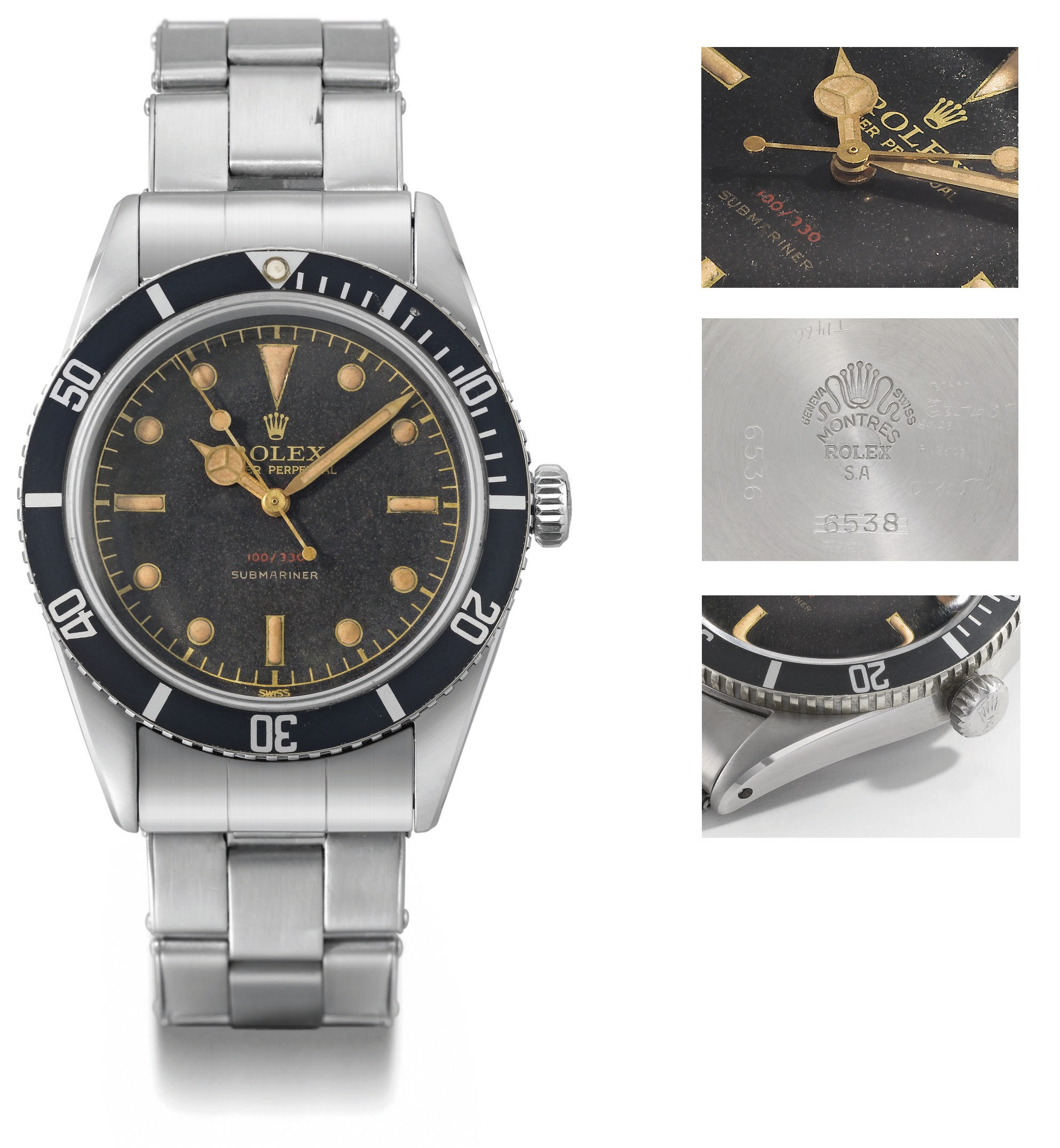 Rolex. A very fine and rare stainless steel self-winding water-resistant wristwatch with sweep centre seconds, bracelet and the earliest style of depth rating printed in red