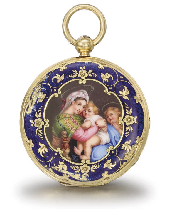 Swiss. An 18K gold and enamel openface cylinder watch, made for the Polish market
