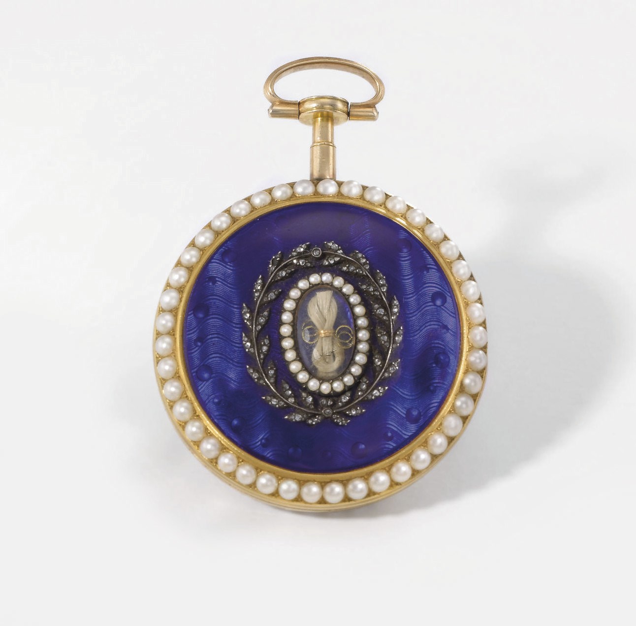Preston. An 18K gold, enamel, diamond and pearl-set openface watch
