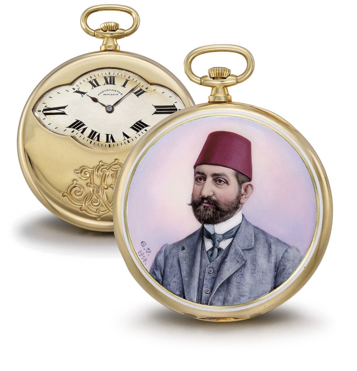 Movado. A fine and unusual 18K gold and enamel openface keyless lever dress watch, made for the Turkish Market