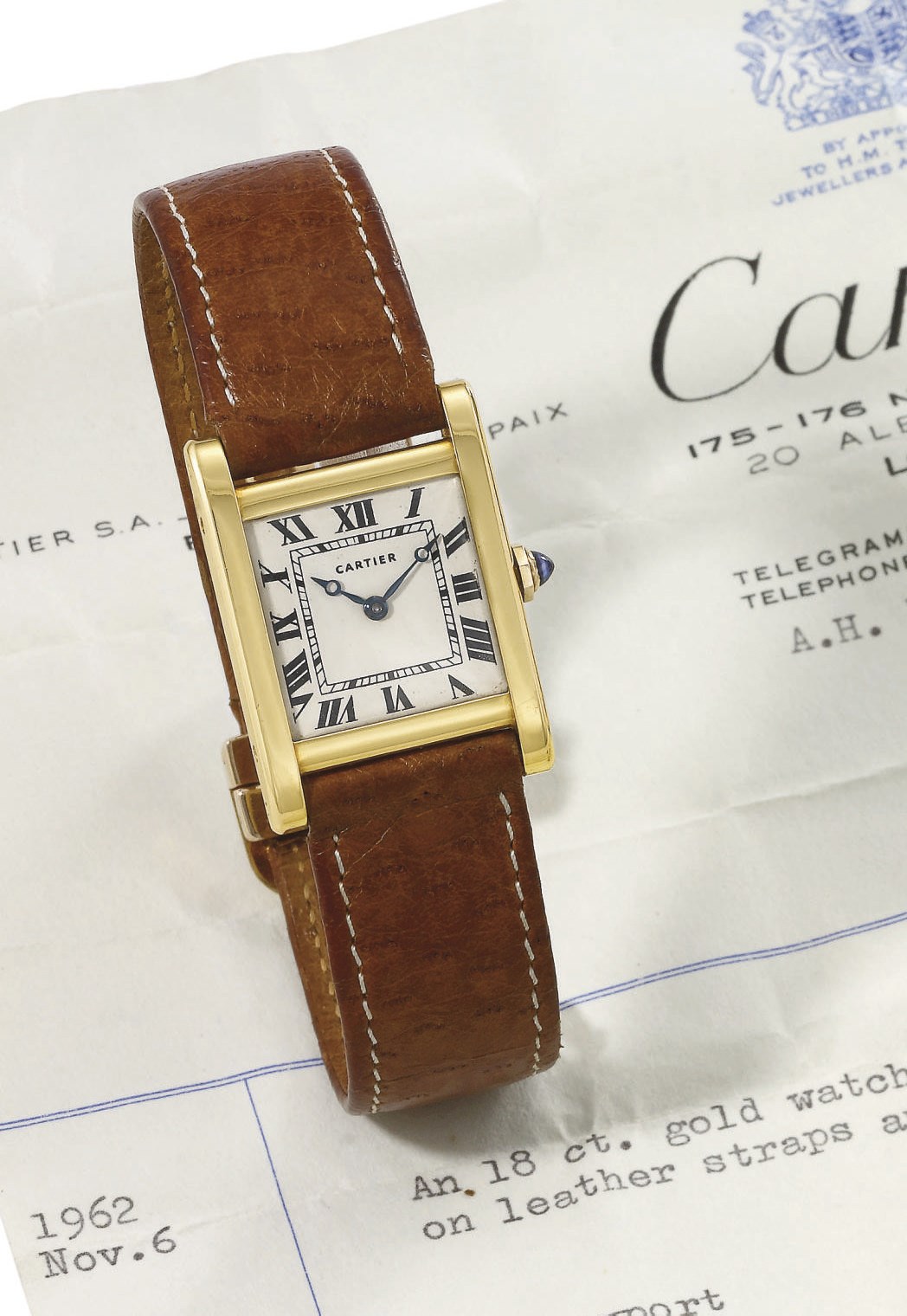 Cartier. A fine 18K gold rectangular wristwatch