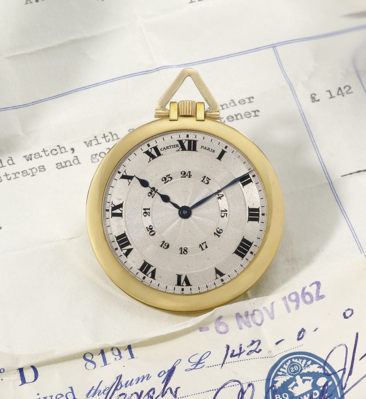 Cartier. A fine and rare 18K gold openface keyless lever watch with two-tone silvered dial