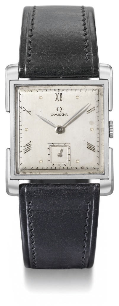 Omega. An unusual stainless steel square wristwatch