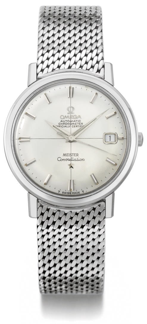 Omega. A rare 18K white gold self-winding water-resistant wristwatch with sweep centre seconds, date and bracelet