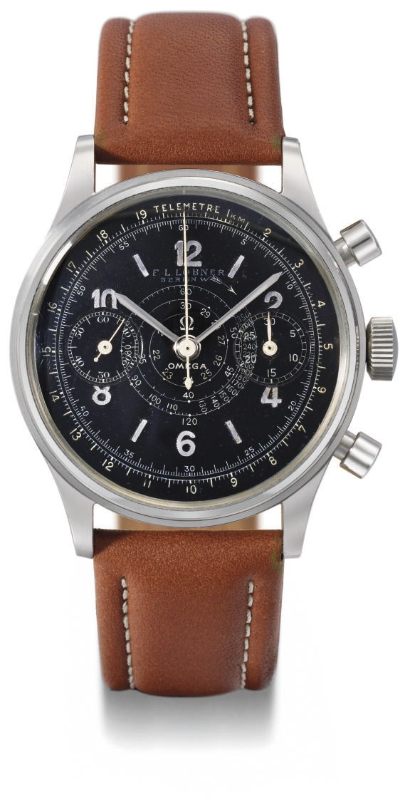 Omega. A fine and attractive stainless steel water-resistant chronograph wristwatch with black dial