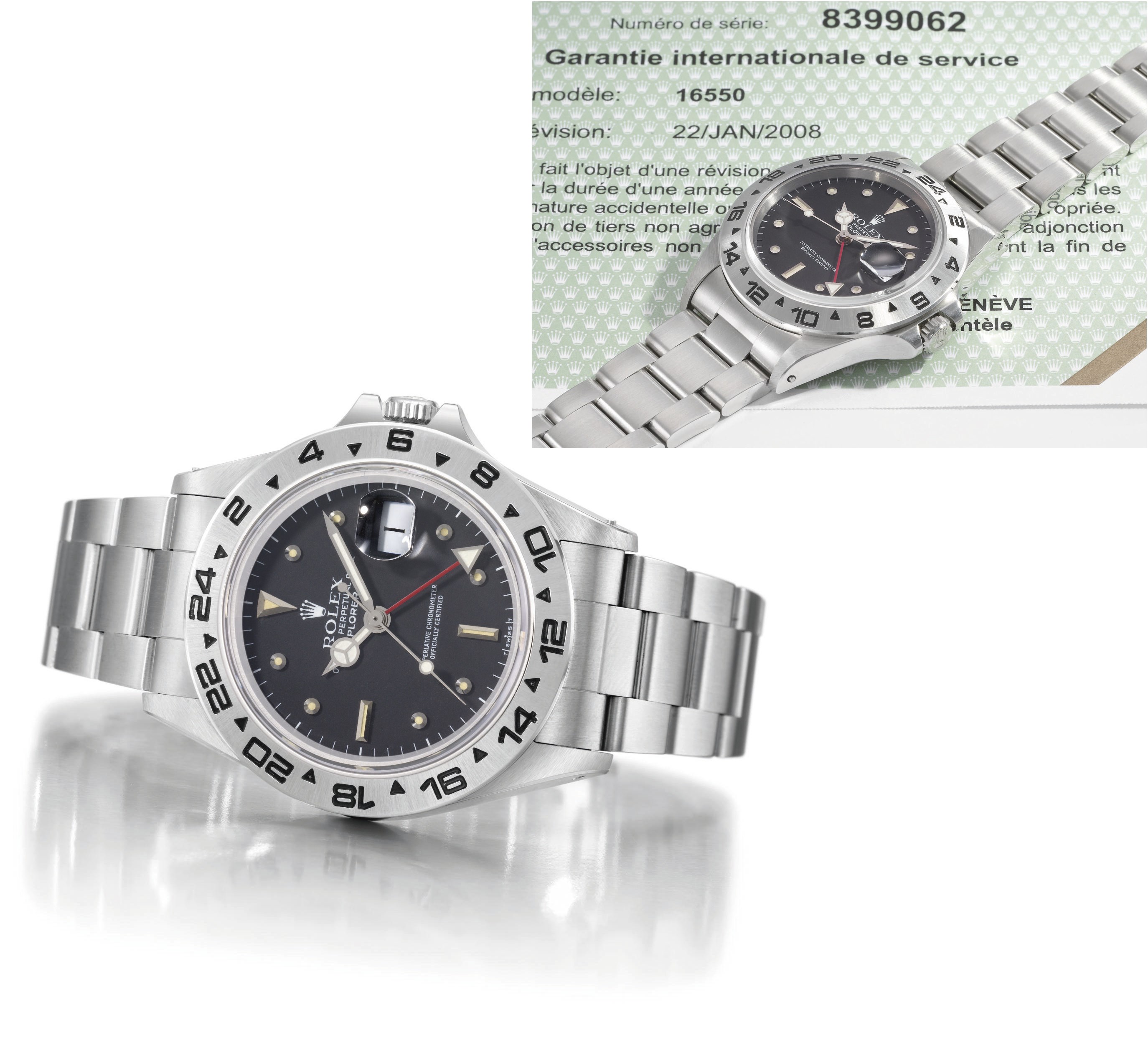 Rolex. An extremely rare and unusual stainless steel self-winding water-resistant wristwatch with sweep centre seconds, date, 24 hour hand, bracelet and prototype "bicchierini" dial