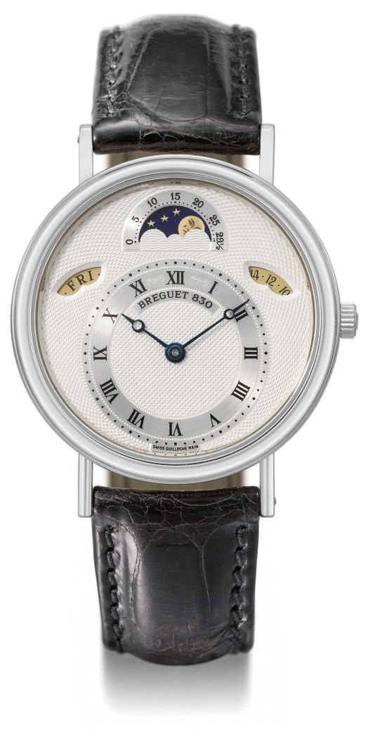 Breguet. A fine 18K white gold self-winding calendar wristwatch with phases of the moon
