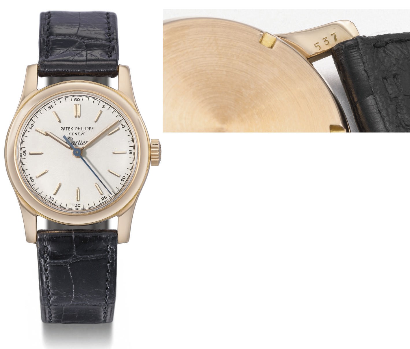 Patek Philippe. A fine and rare 18K pink gold water-resistant wristwatch with sweep centre seconds