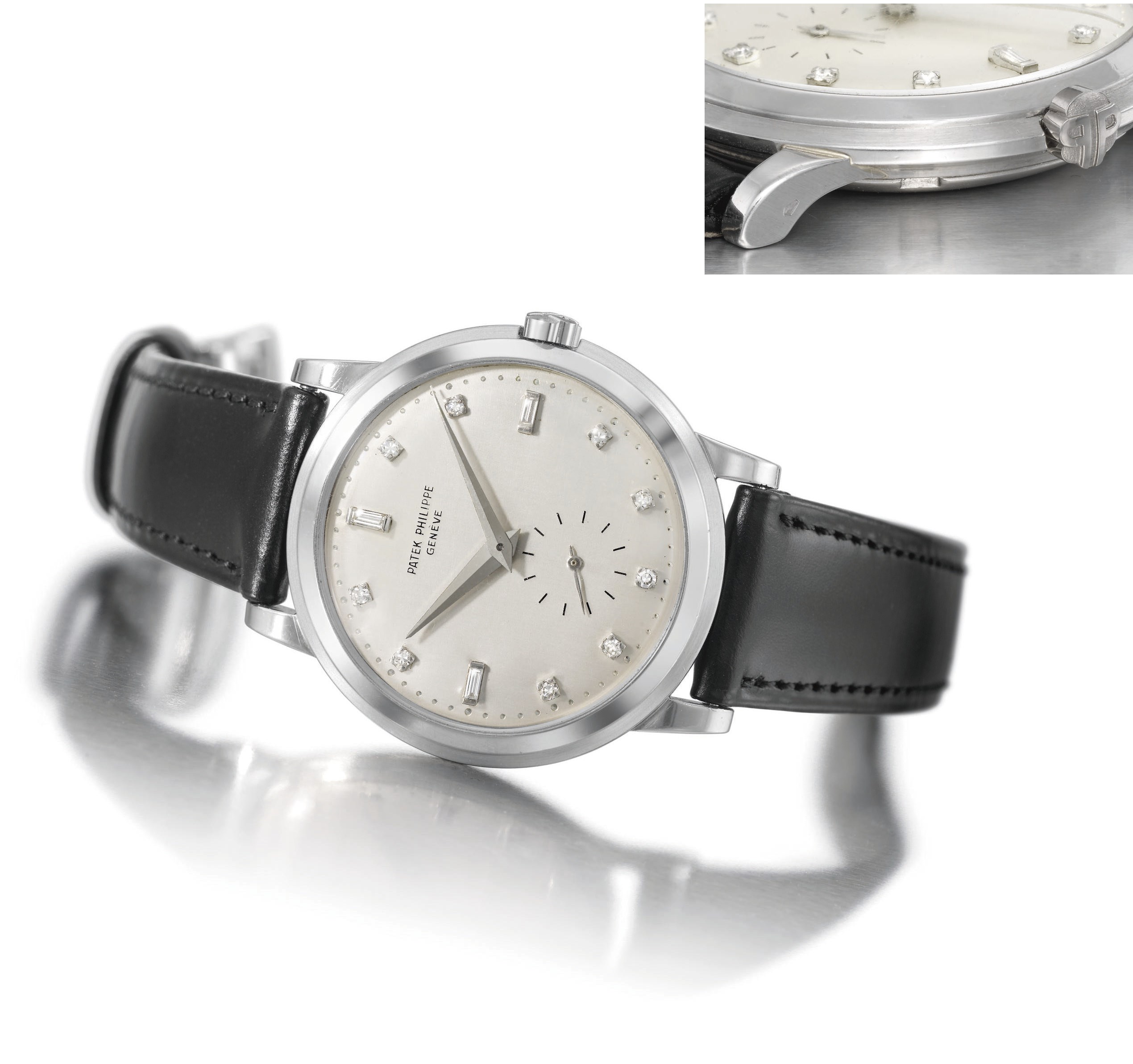 Patek Philippe. A very fine and rare platinum and diamond-set self-winding water-resistant wristwatch