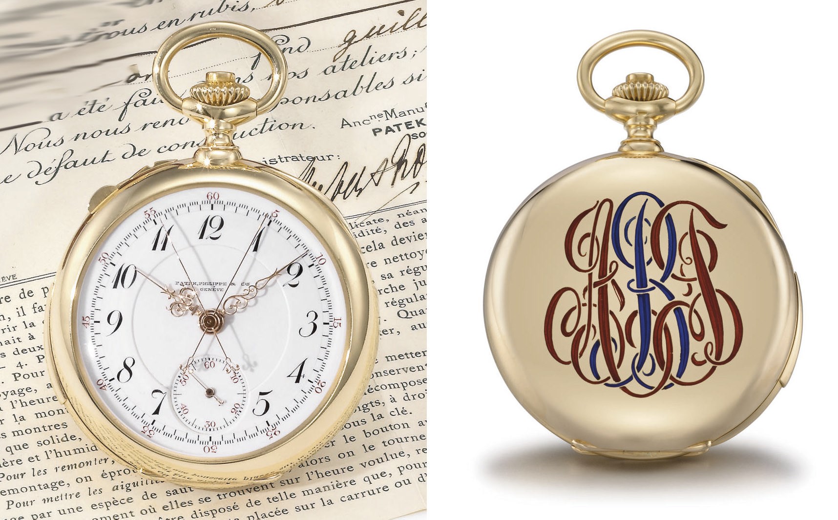 Patek Philippe. A fine and rare 18K gold openface minute repeating keyless lever split seconds chronograph watch