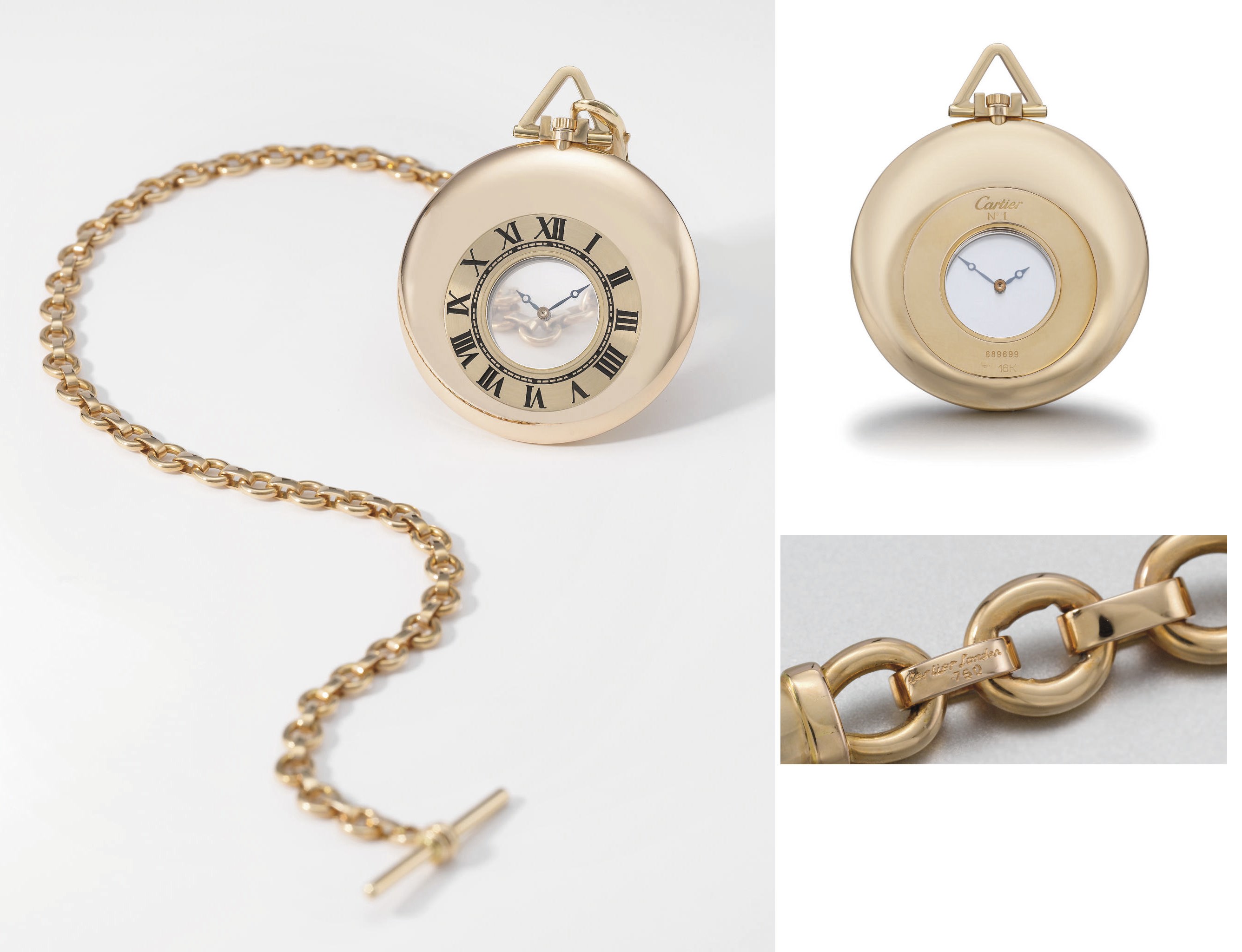 Cartier. An extremely fine and rare 18K pink gold limited edition "Mystery" dress watch with chain
