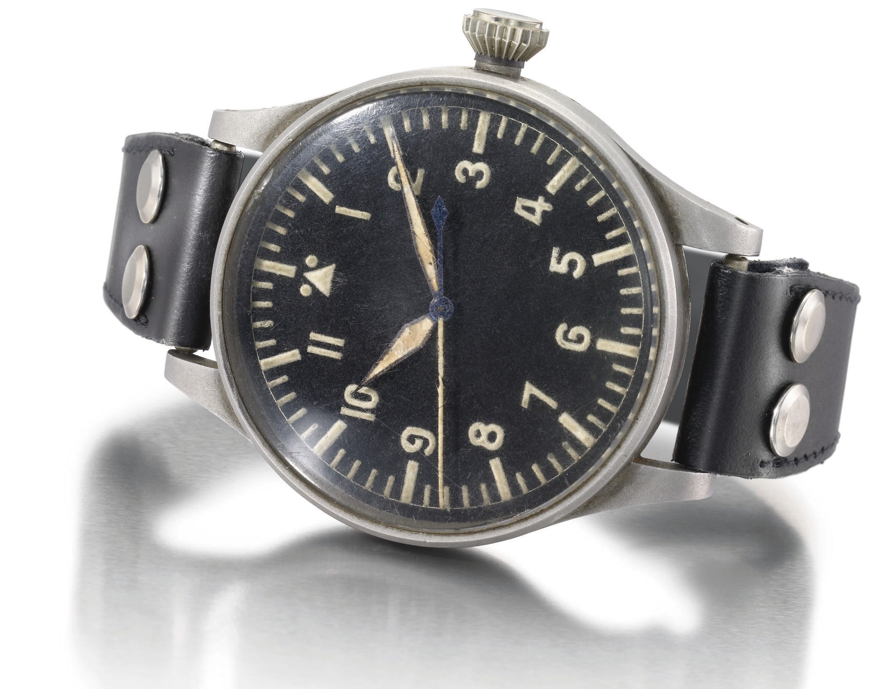 IWC. An extremely rare stainless steel oversized pilot's wristwatch with black dial, indirect sweep centre seconds and hack feature, made for the German Air Force