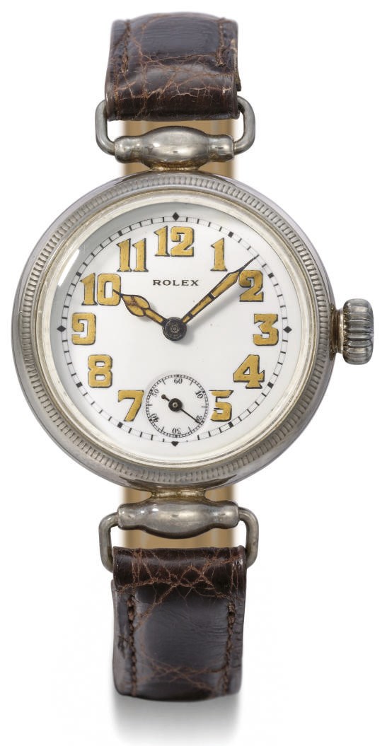 Rolex. An early silver water-resistant military-style wristwatch with enamel dial