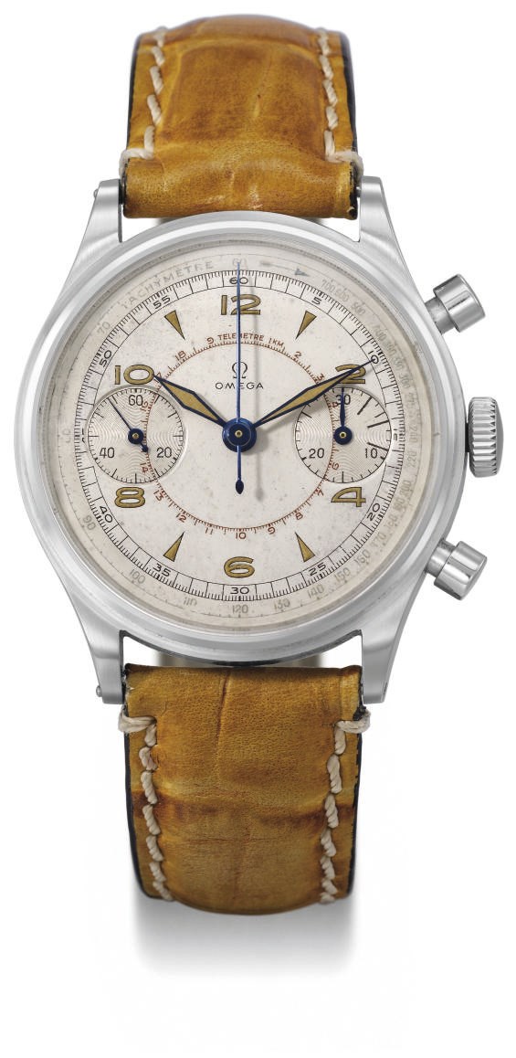 Omega. A fine, large and unusual stainless steel water-resistant chronograph wristwatch