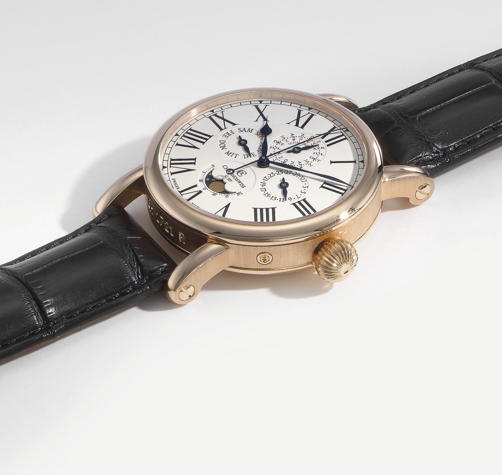 Chronoswiss. A fine and large 18K pink gold self-winding water-resistant perpetual calendar wristwatch with phases of the moon