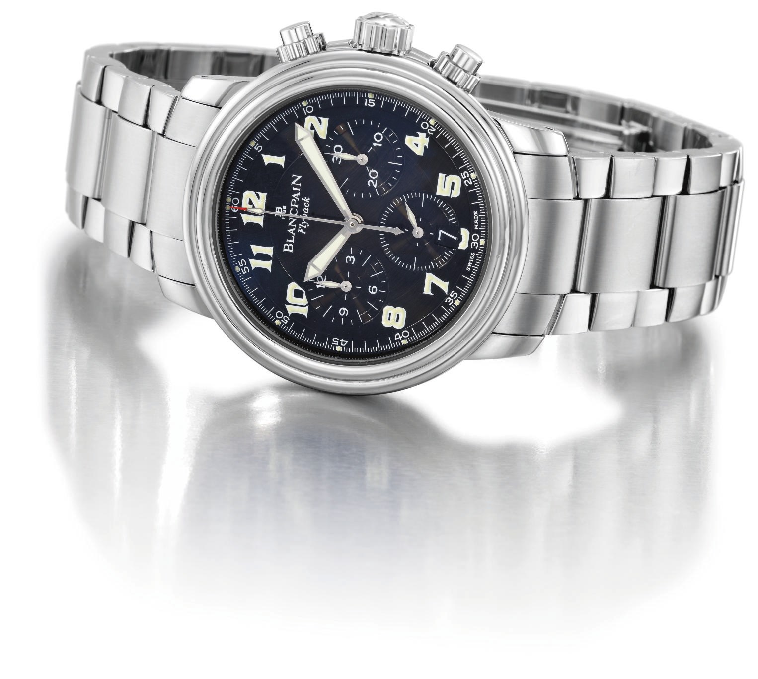Blancpain. A stainless steel self-winding water-resistant flyback chronograph wristwatch with date and bracelet