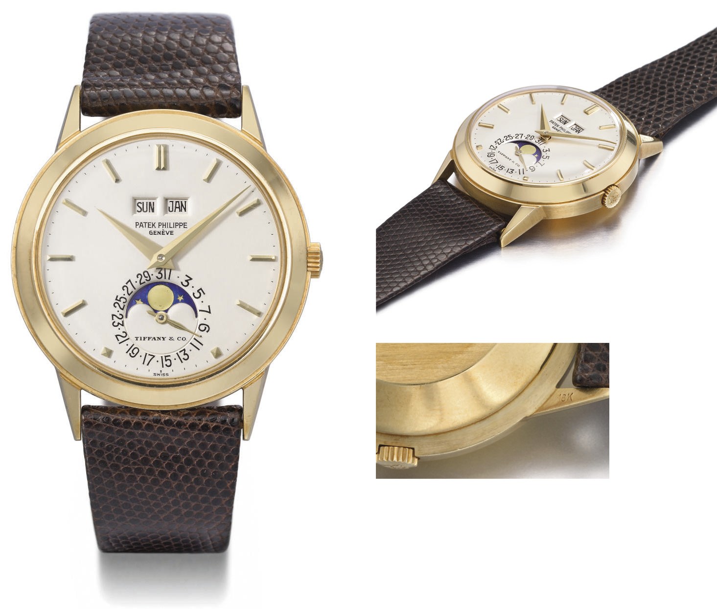 Patek Philippe. A very fine and rare 18K gold self-winding perpetual calendar wristwatch with phases of the moon