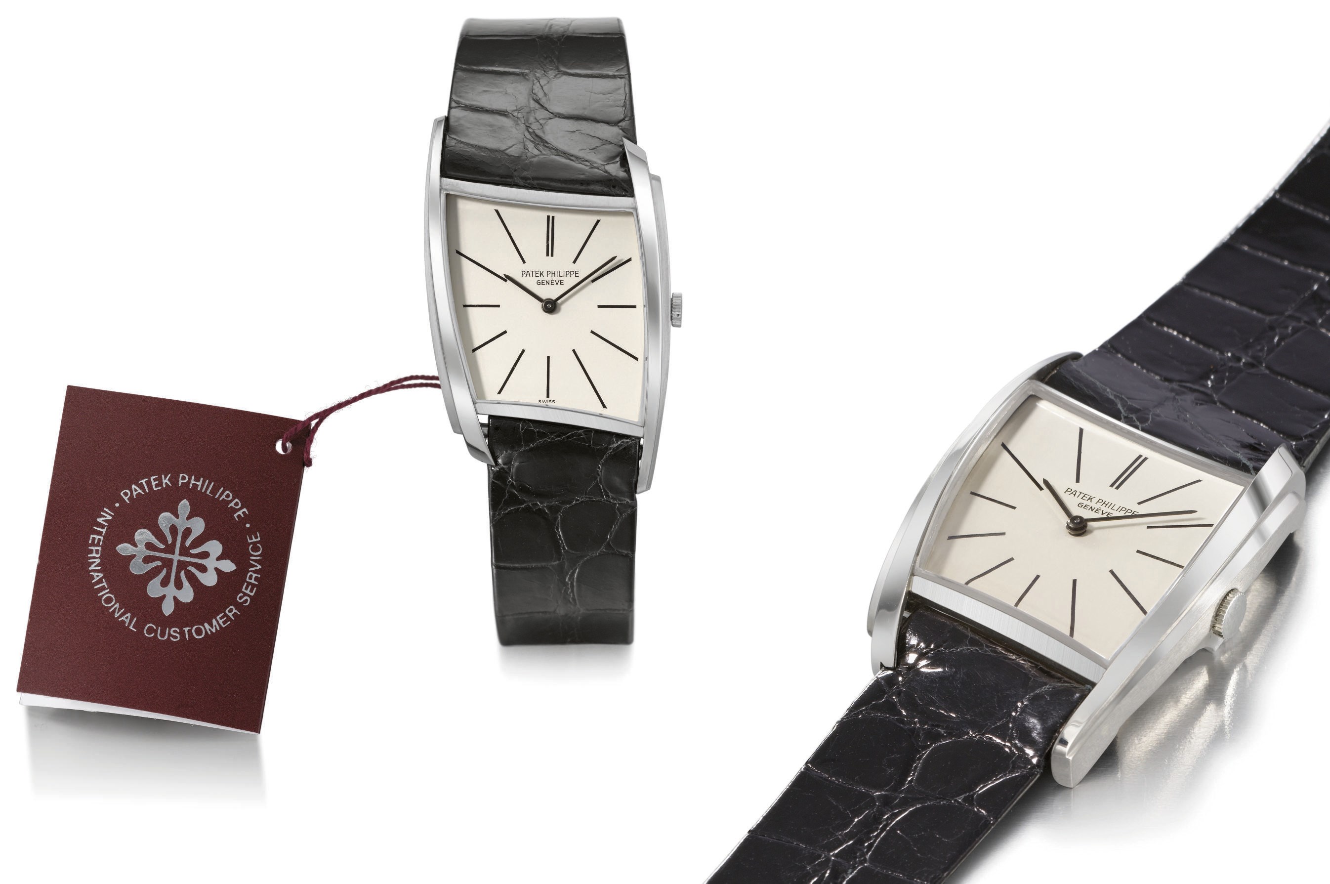 Patek Philippe. An extremely fine and rare 18K white gold asymmetrical wristwatch, designed by Gilbert Albert
