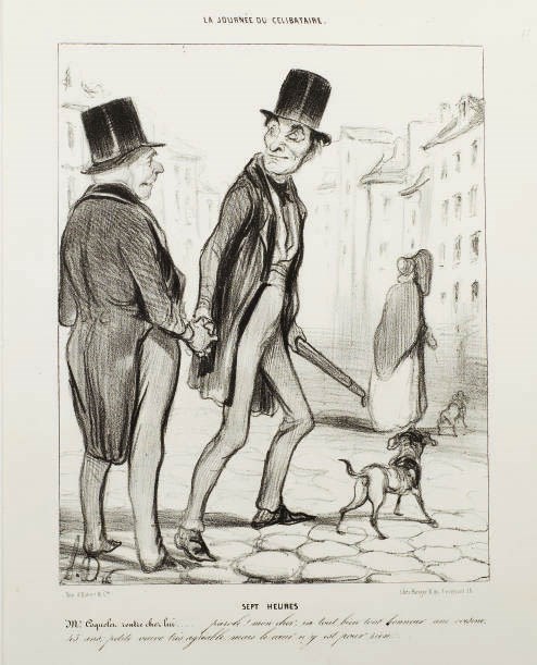 [DAUMIER] -- BEL ENSEMBLE DE 42 GRAVURES D'HONORÉ DAUMIER dont plusieurs lithographies originales tirées des séries Proverbes de famille, La Journée du célibataire, La Gazette des enfants, etc. Lot vendu en l'éat. 	 (42)