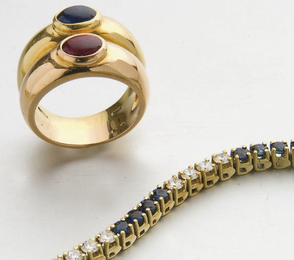 BAGUE RUBIS ET SAPHIR ET BRACELET SAPHIRS ET DIAMANTS