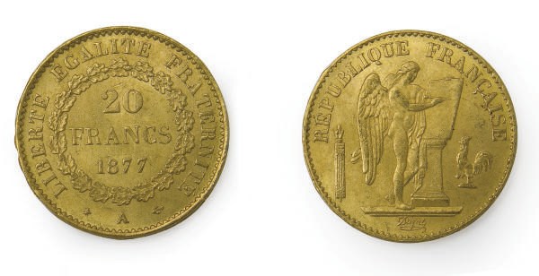 HUIT PIECES EN OR DE VINGT FRANCS