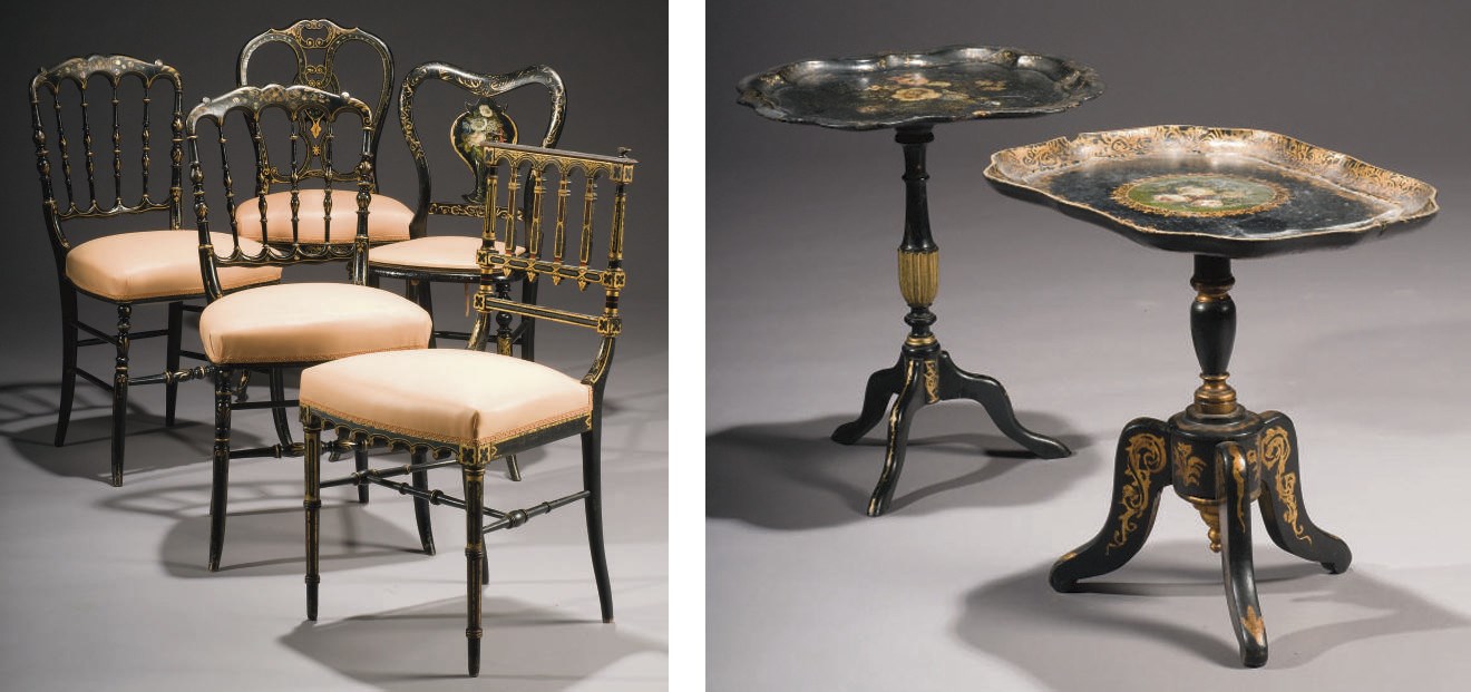 CINQ CHAISES ET DEUX GUERIDONS D'EPOQUE NAPOLEON III
