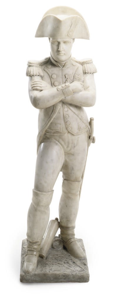 A CARVED WHITE MARBLE MODEL OF NAPOLEON BONAPARTE