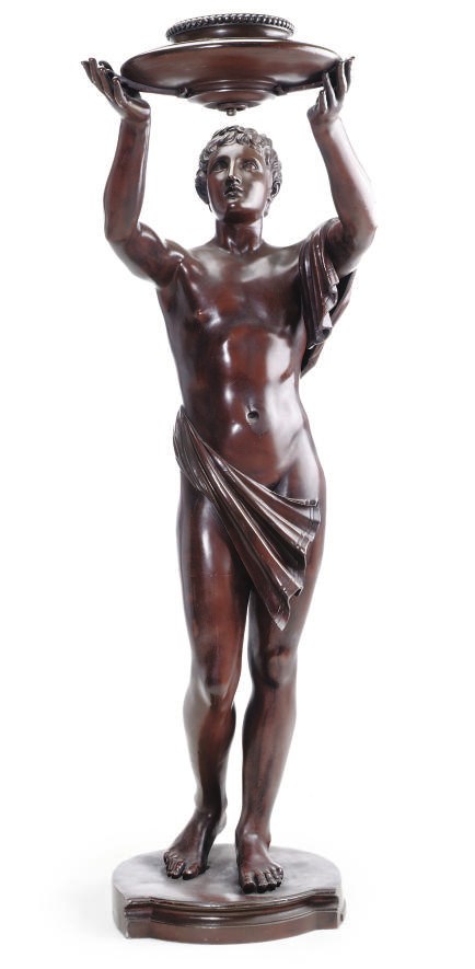 A PAINTED SPELTER MODEL OF THE BERLIN ADORANTE