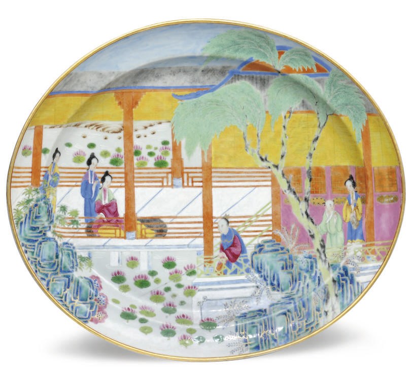 A large Cantonese famille rose oval dish