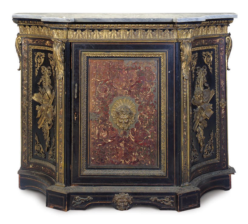 A NAPOLEON III GILT-BRONZE MOUNTED TORTOISESHELL, BRASS AND EBONY BOULLE CABINET