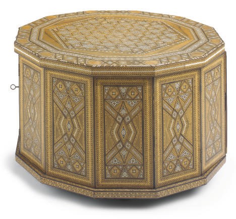 A SYRIAN BONE AND MOTHER-OF-PEARL INLAID HARDWOOD LOW TABLE