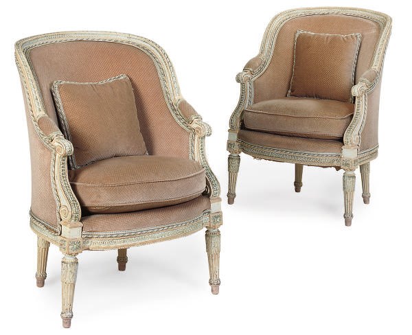 A PAIR OF FRENCH PAINTED BERGERES